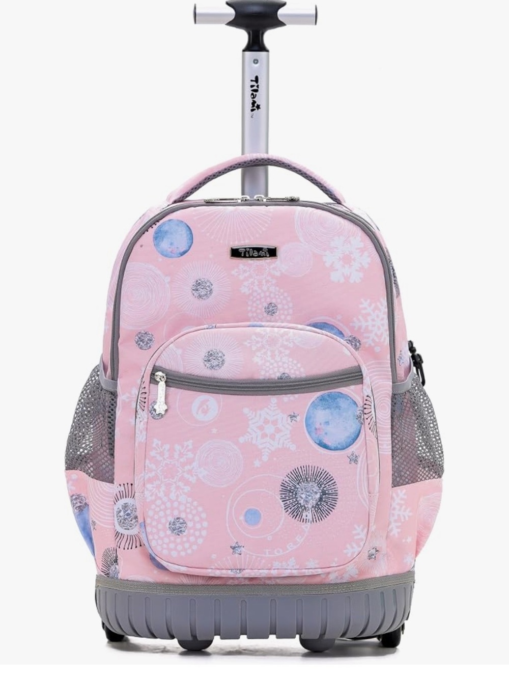 Kids Rolling Backpack - Pink Snowflake Design